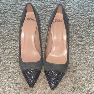 J.Crew Collection Suede Heel w/Silver Glitter Toe Sz Worn Once